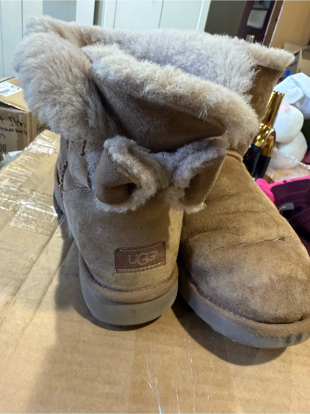 UGG Short Chestnut Suede Shearling Boots